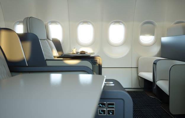 interior of luxury plane, focus on seats