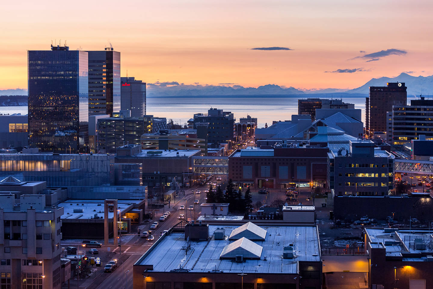 Downtown Anchorage, sunset, Alaska