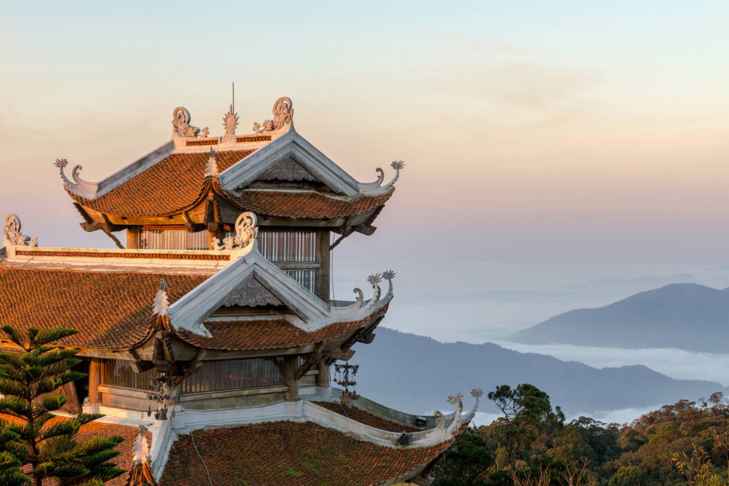temple on hill at sunset